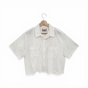 Reworked White Cropped Short Sleeve Cabana Shirt